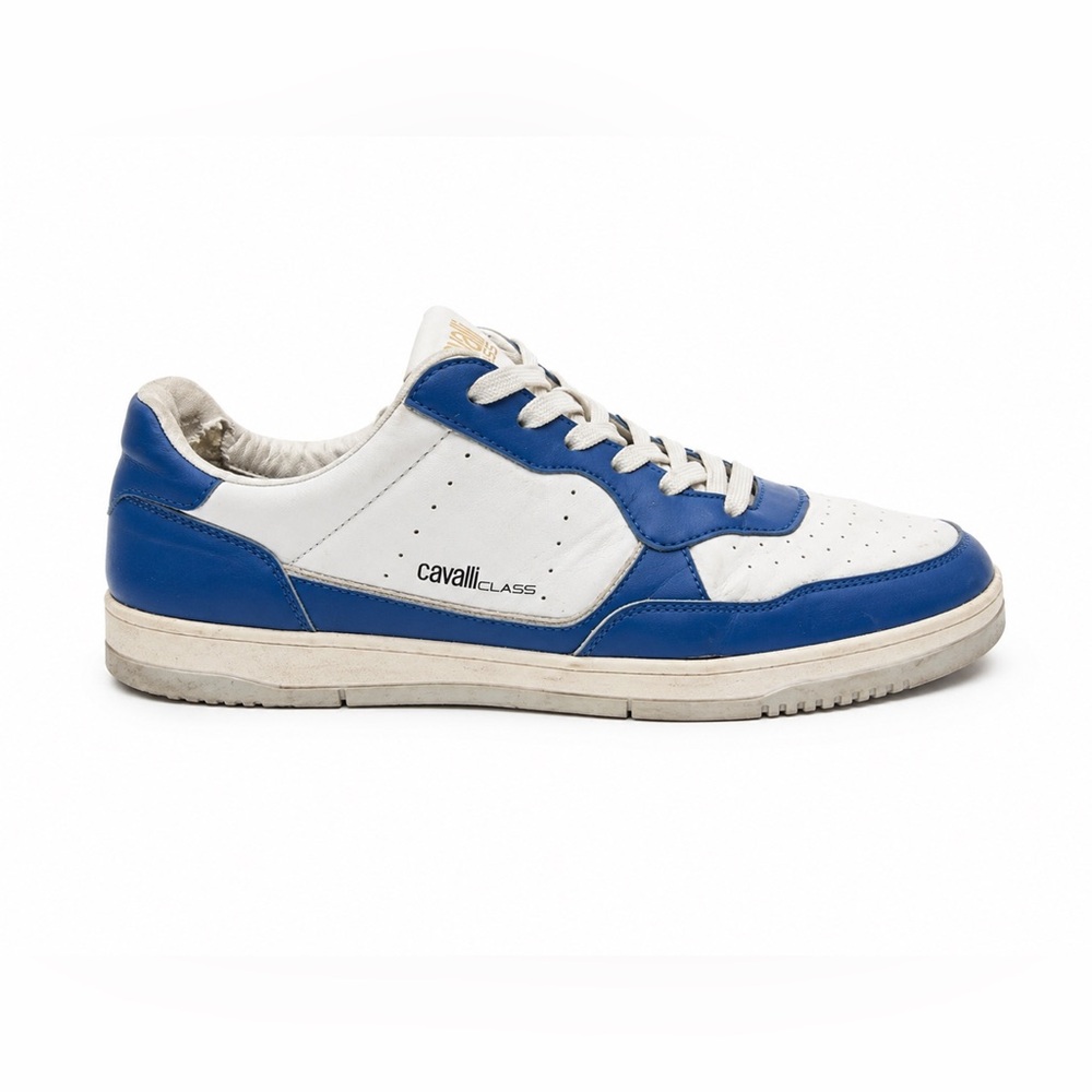 Cavalli Class Men’s White Blue Low Top Lace Up Sneakers Size EU 45 US 11